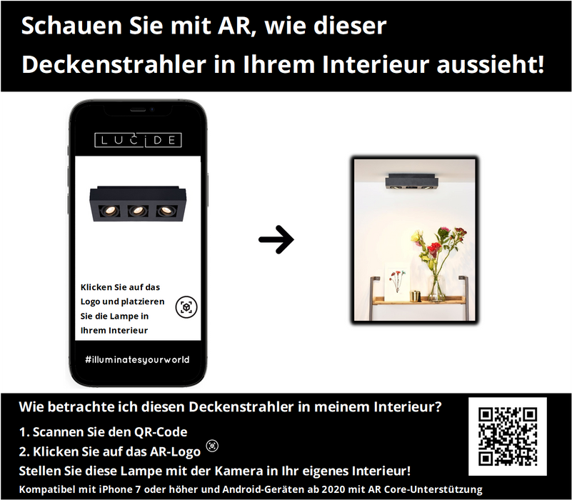 Deckenleuchte Xirax | 3 Lampen | LED dimmbar auf warm | Schwarzes Metall