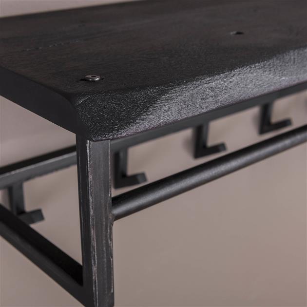 Yucon Kleiderständer mit 6 Haken | Schwarz aus massivem Akazienholz