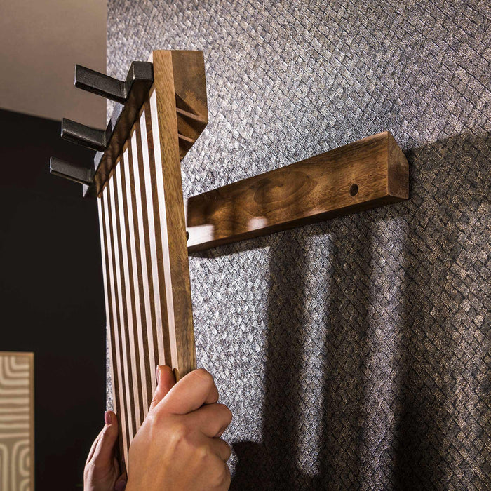 Tweed Garderobe | 6 Haken | Natürliches Mangoholz