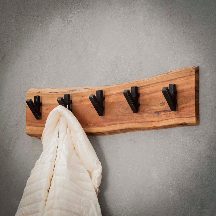 Edge Garderobe mit fünf Haken | Natürliches Akazienholz