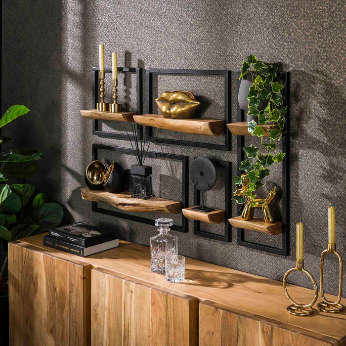 Set aus 5 Regalen Edge | Natürliches Akazienholz