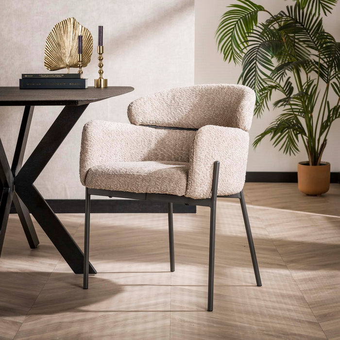 Esszimmerstuhl Gira – Elegantes Beige-Bouclé für Komfort und Stil