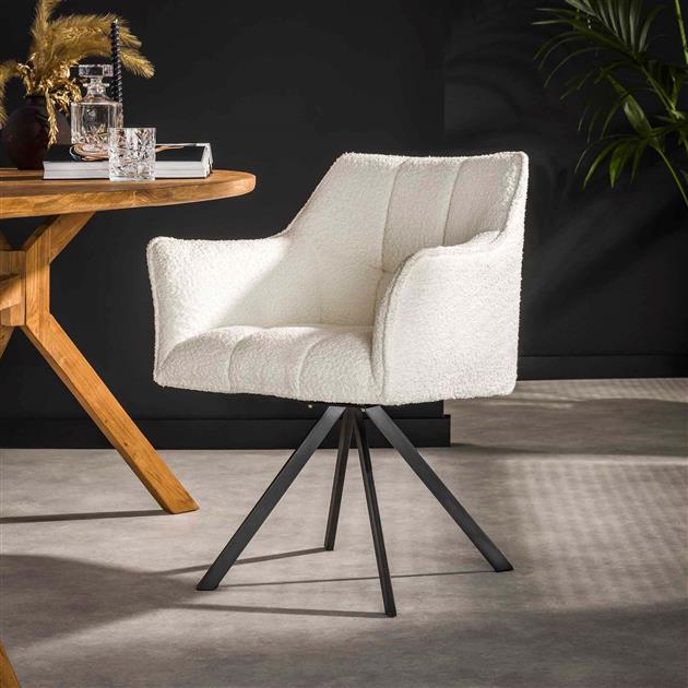 Esszimmerstuhl Raster – Modernes Weiß Bouclé Komfort für Ihr Esszimmer