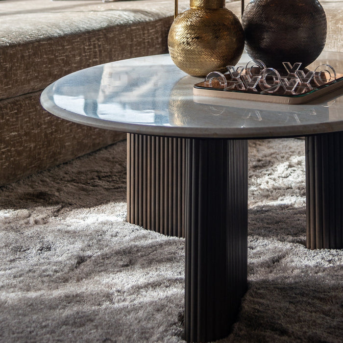 Couchtisch Mayfield | Braunes Mangoholz | Weißer Marmor