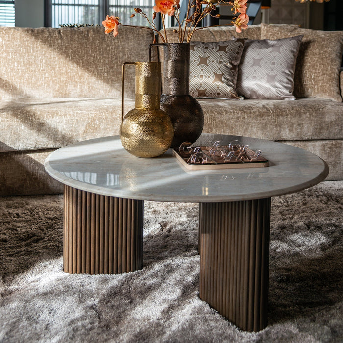 Couchtisch Mayfield | Braunes Mangoholz | Weißer Marmor
