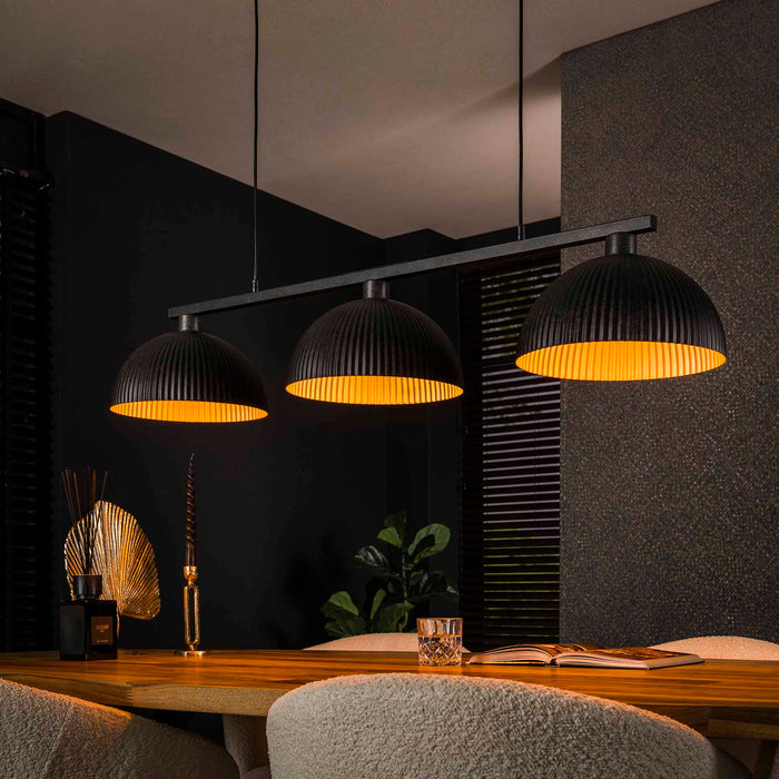 Hängelampe 3L Ribbel | Schwarzes Metall
