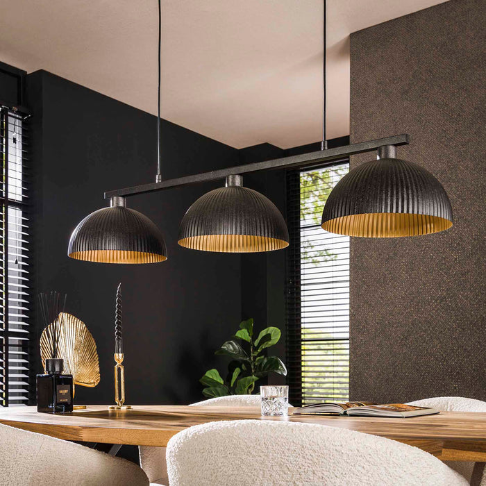 Hängelampe 3L Ribbel | Schwarzes Metall