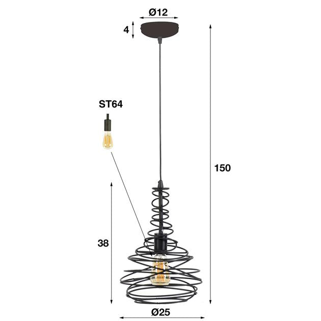 Hängelampe Kegel Spinn | Ø25 | Schwarzes Metall