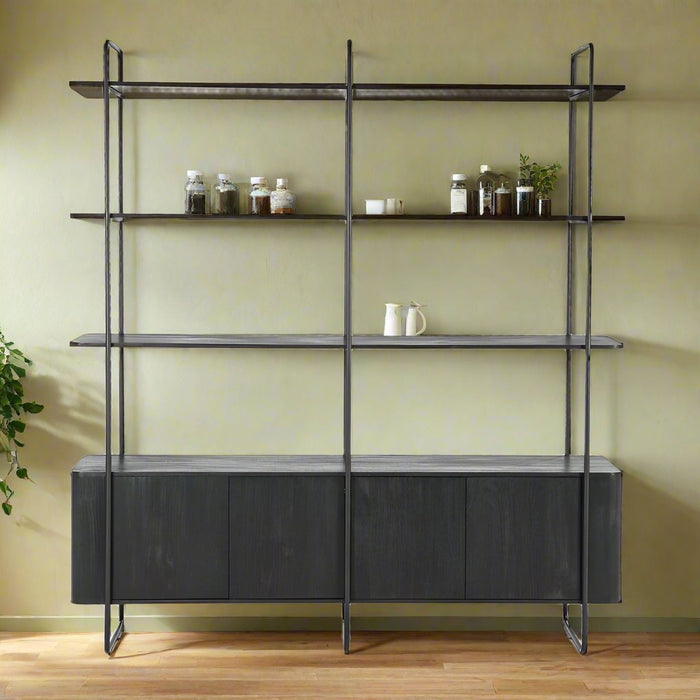 Schrank James | Schwarzes Mangoholz | Offene Türen | 210 cm