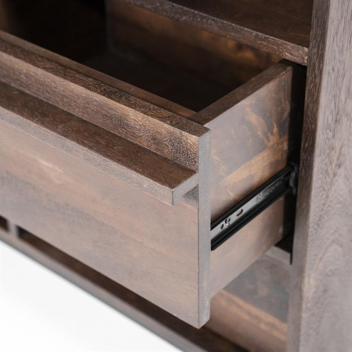 Schrank Jimmy | Braunes Mangoholz | Offene Regale