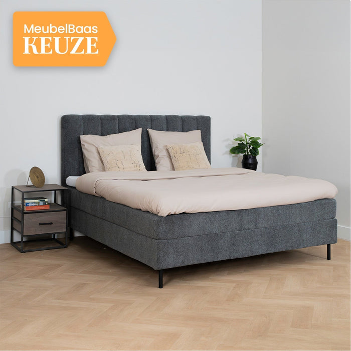 Bett Ella | Grauer Stoff | Inklusive Matratze und Topper