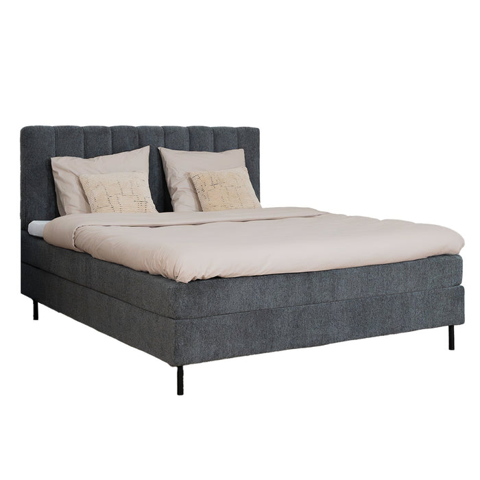 Bett Ella | Grauer Stoff | Inklusive Matratze und Topper