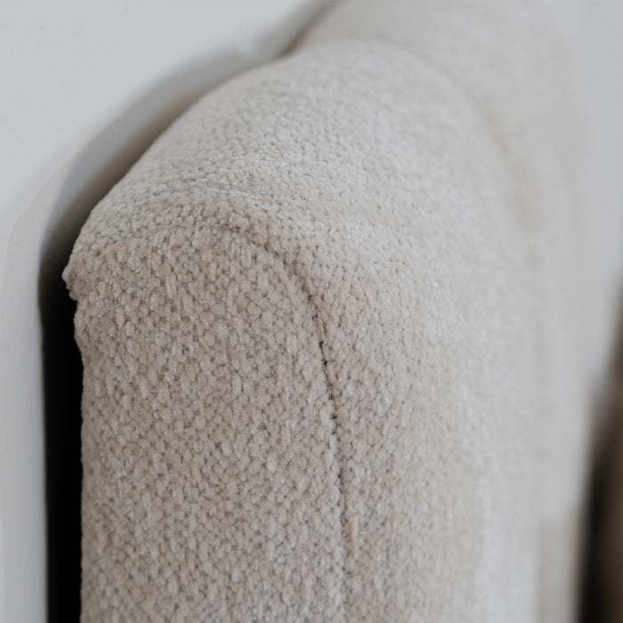 Bett Ella | Beiger Stoff | Inklusive Matratze und Topper