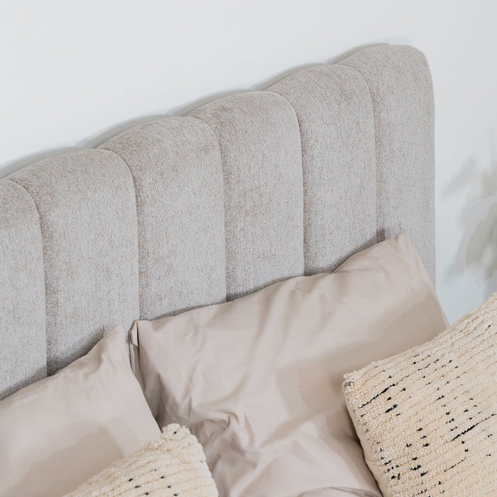 Bett Ella | Taupefarbener Stoff | Inklusive Matratze und Topper