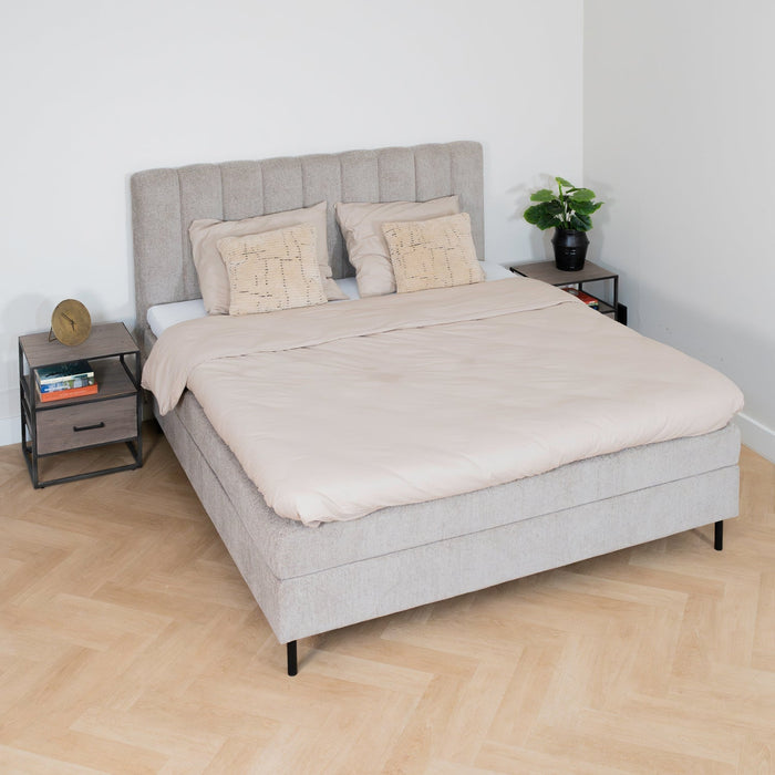 Bett Ella | Taupefarbener Stoff | Inklusive Matratze und Topper