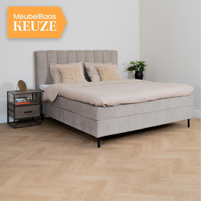 Bett Ella | Taupefarbener Stoff | Inklusive Matratze und Topper