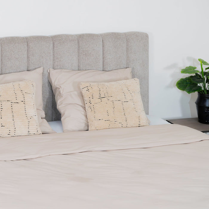 Bett Ella | Taupefarbener Stoff | Inklusive Matratze und Topper