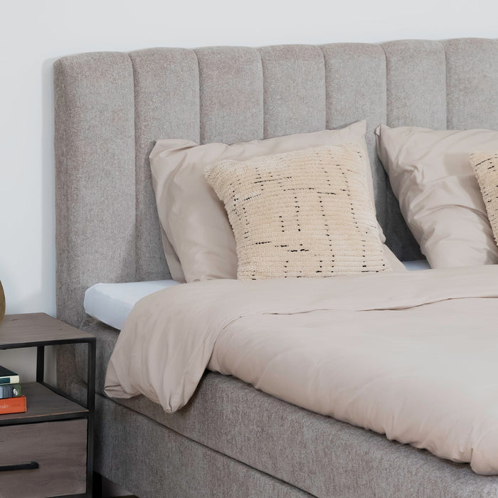 Bett Ella | Taupefarbener Stoff | Inklusive Matratze und Topper