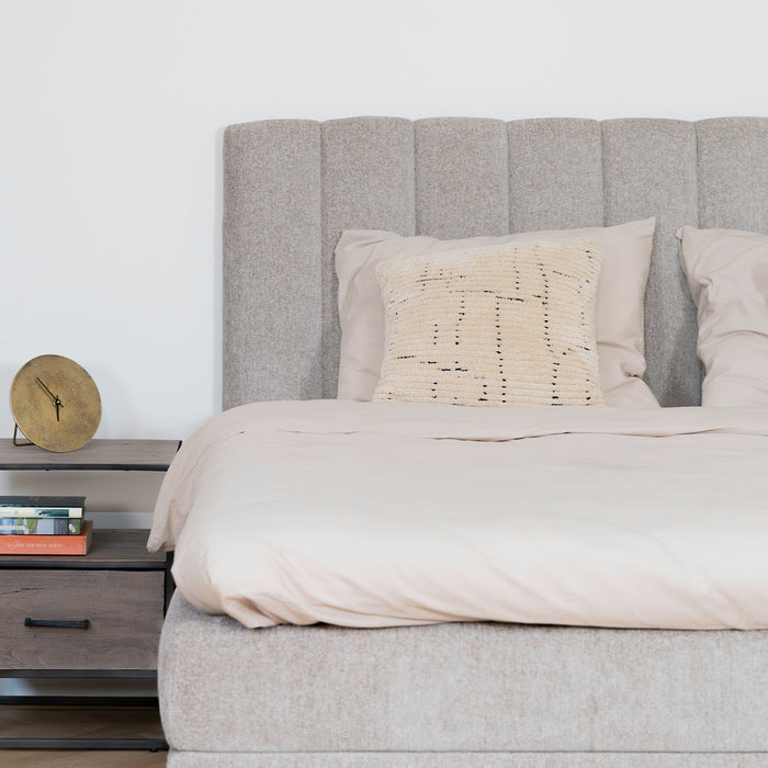 Bett Ella | Taupefarbener Stoff | Inklusive Matratze und Topper
