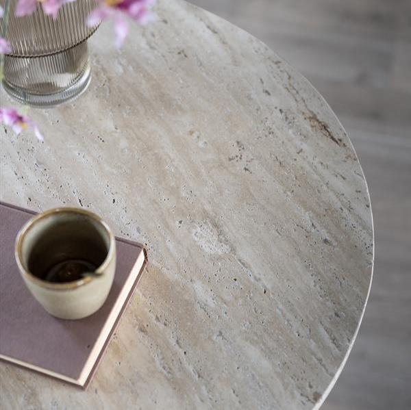 Aime Restauranttisch | Beigefarbener Travertin | Rund