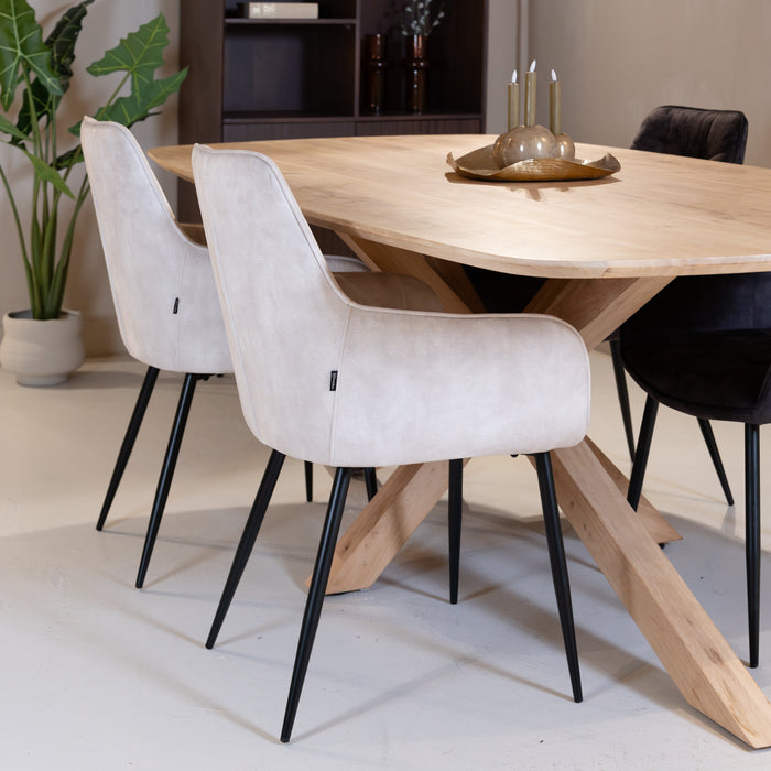 Stilvoller Esszimmerstuhl Lynn in luxuriösem Beige-Velours