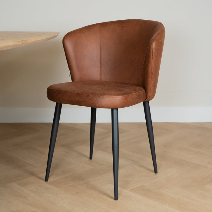 Esszimmerstuhl Wave – Luxuriöses Mikro-Fleece in Cognac für elegante und bequeme Mahlzeiten