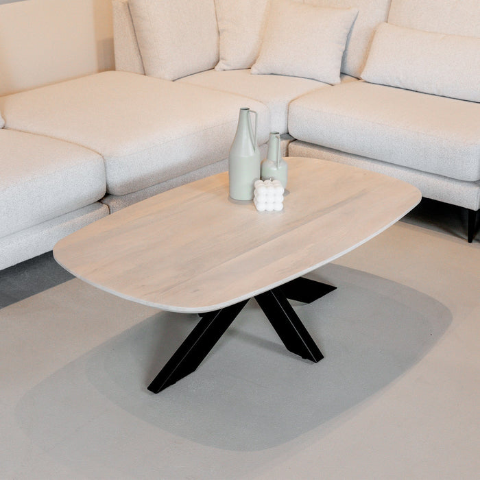 Couchtisch Akagi | Oval, dänisches Design | Hellblondes Mangoholz | 120 cm