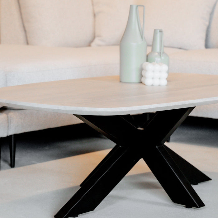 Couchtisch Akagi | Oval, dänisches Design | Hellblondes Mangoholz | 120 cm