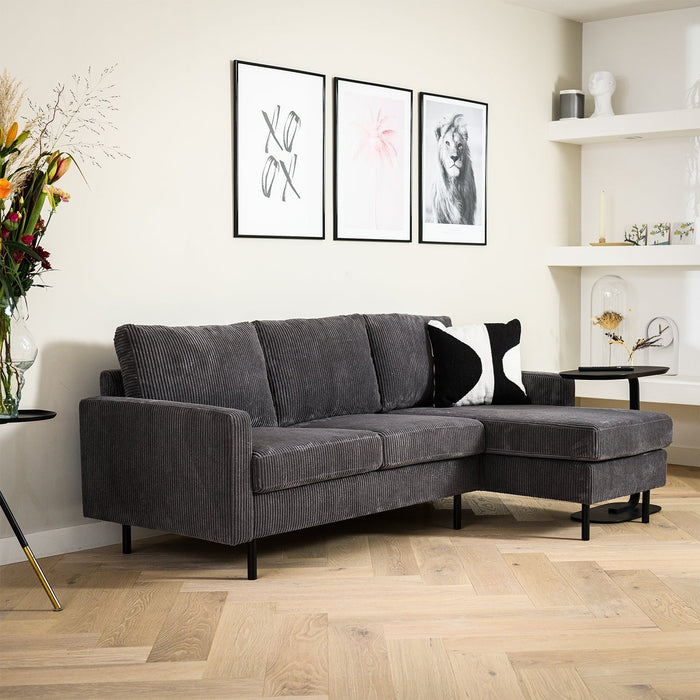Eckstuhl Auckland | Graues Ribcord | Langer Sessel L+P