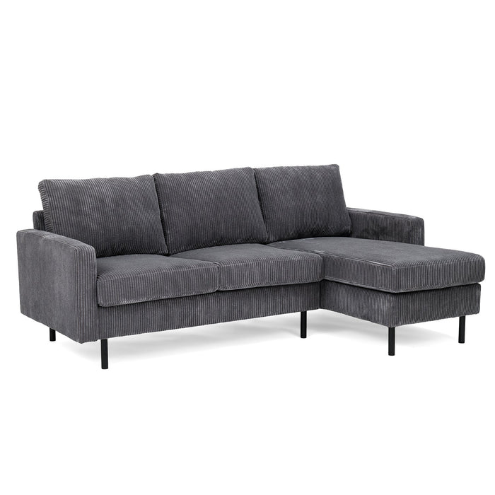Eckstuhl Auckland | Graues Ribcord | Langer Sessel L+P