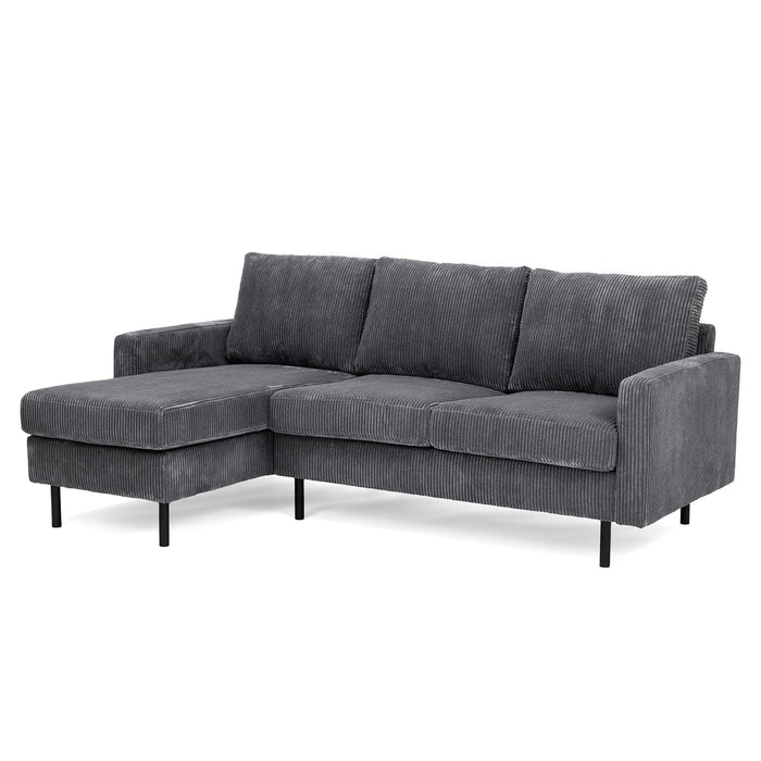 Eckstuhl Auckland | Graues Ribcord | Langer Sessel L+P
