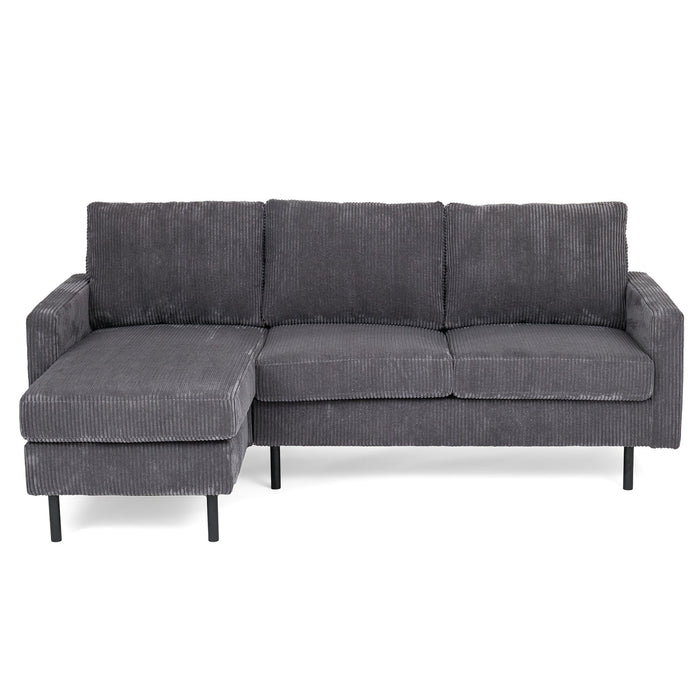 Eckstuhl Auckland | Graues Ribcord | Langer Sessel L+P