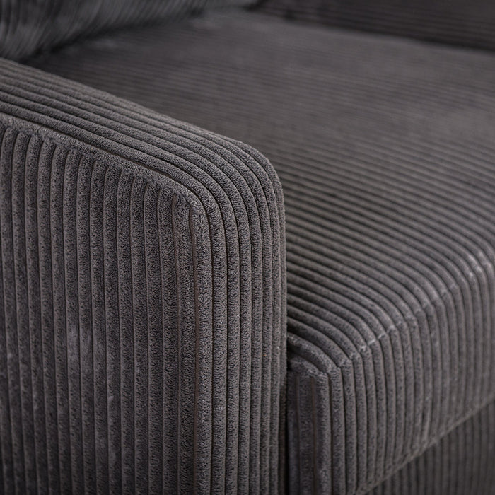 Eckstuhl Auckland | Graues Ribcord | Langer Sessel L+P