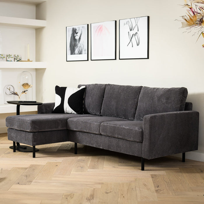 Eckstuhl Auckland | Graues Ribcord | Langer Sessel L+P