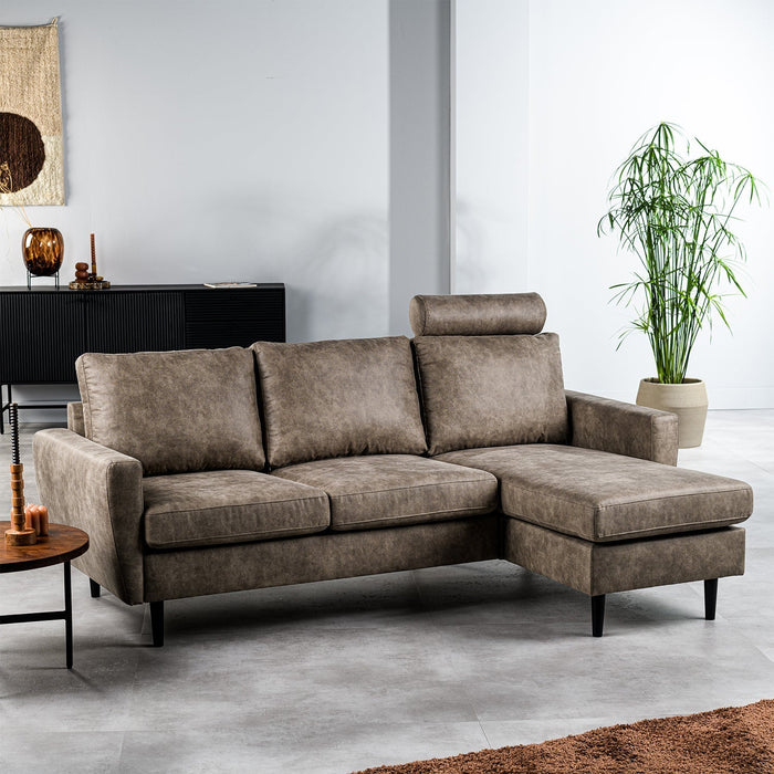 Ecksofa Lindsay | Taupe Savannah | Langer Hocker L+P