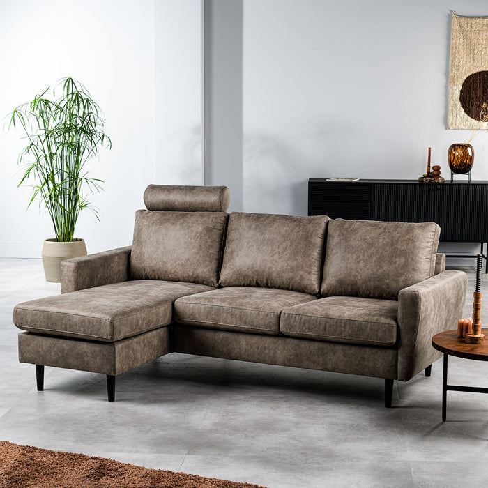 Ecksofa Lindsay | Taupe Savannah | Langer Hocker L+P