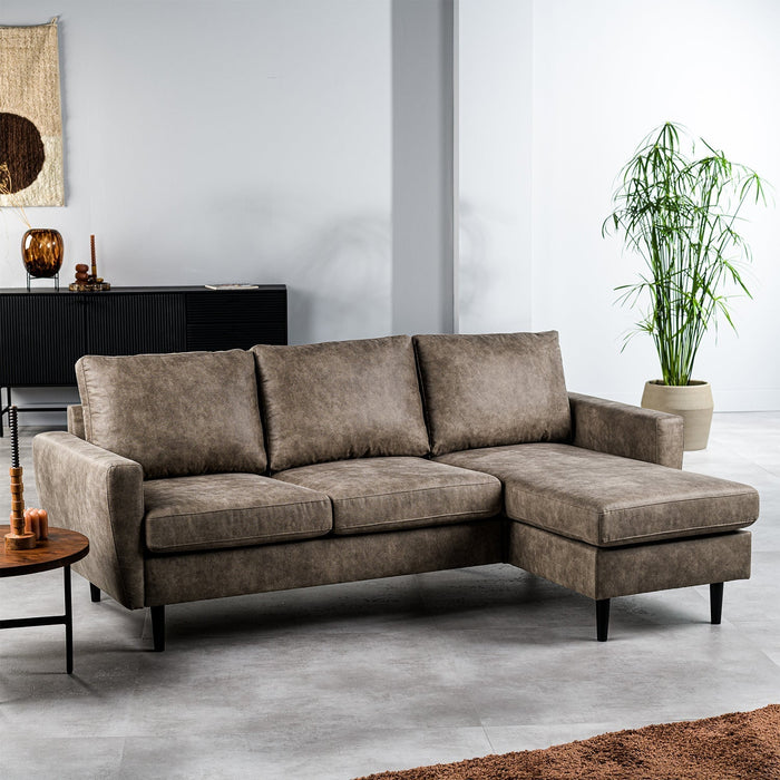 Ecksofa Lindsay | Taupe Savannah | Langer Hocker L+P