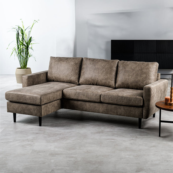 Ecksofa Lindsay | Taupe Savannah | Langer Hocker L+P