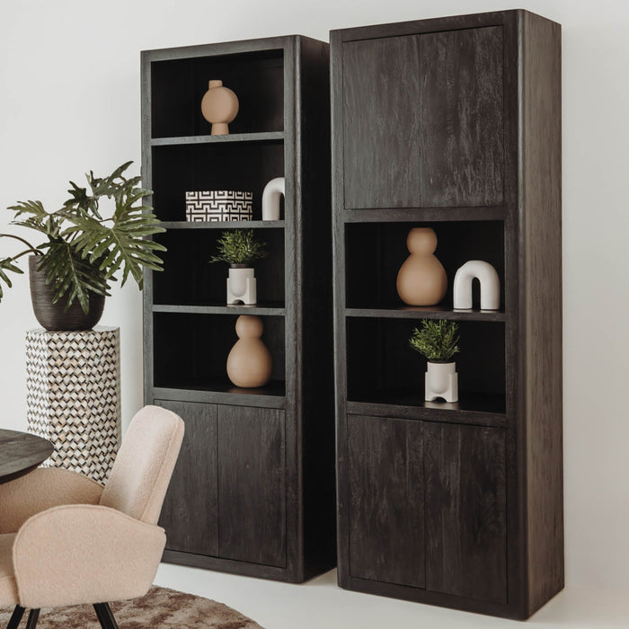 Bücherregal Tenna | Schwarzes Mangoholz