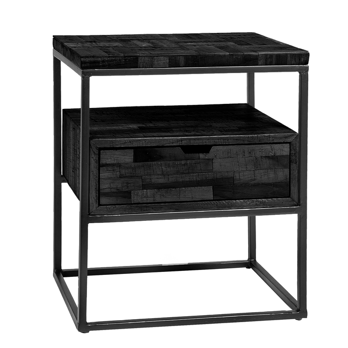 Nachttisch Grey Block | 1 Schublade | Schwarzes Teakholz