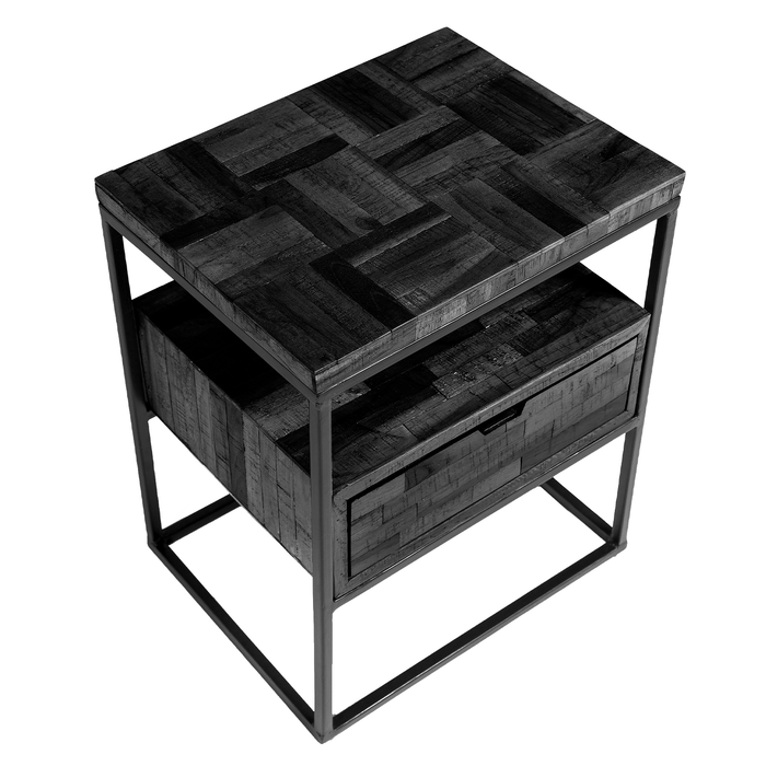 Nachttisch Grey Block | 1 Schublade | Schwarzes Teakholz