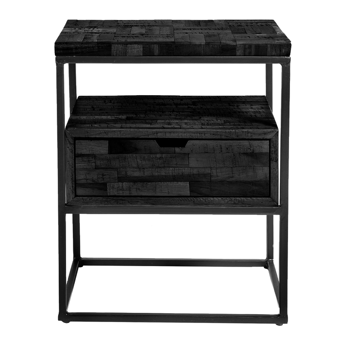 Nachttisch Grey Block | 1 Schublade | Schwarzes Teakholz