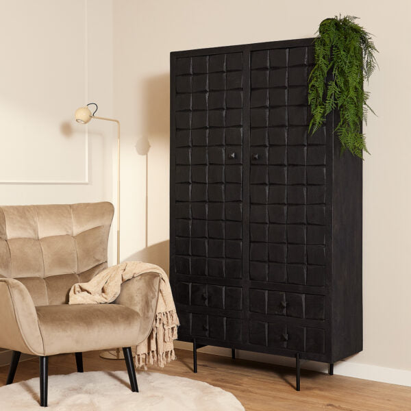 Schrank Brandy Black | 2 Türen, 4 Schubladen