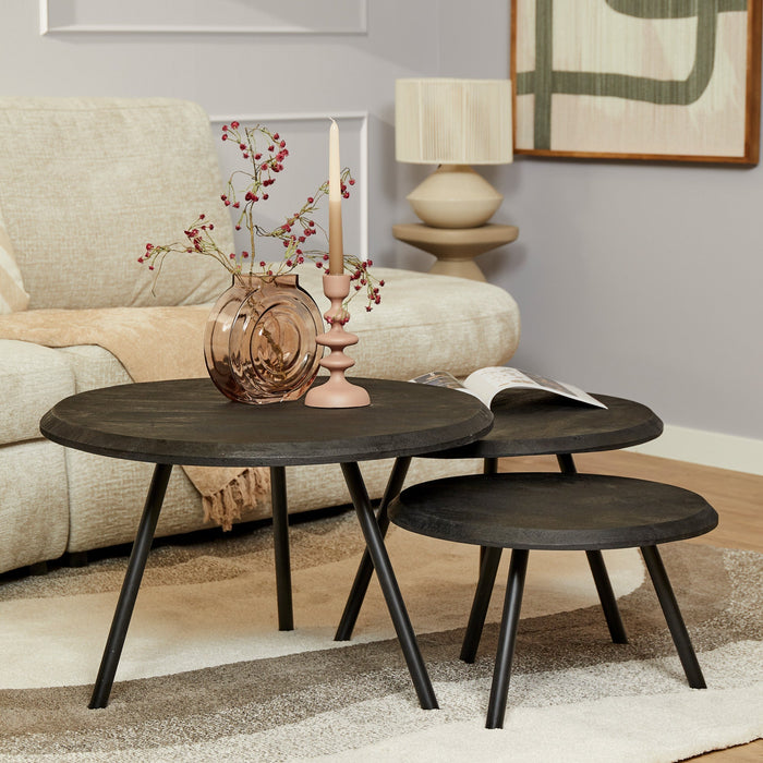 Couchtisch Ohio Schwarz | 3er-Set | Schwarzes Mahagoni