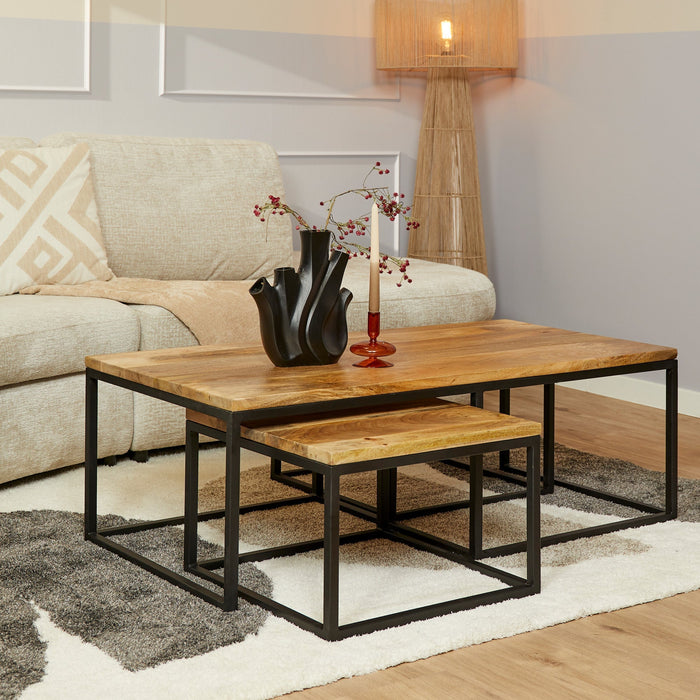 Couchtisch Denver | 3er-Set | Rechteckig | Naturfarbenes Mangoholz
