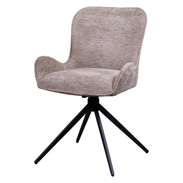 Eleganter Esszimmerstuhl Sora aus luxuriösem taupefarbenem Stoff für stilvollen Komfort