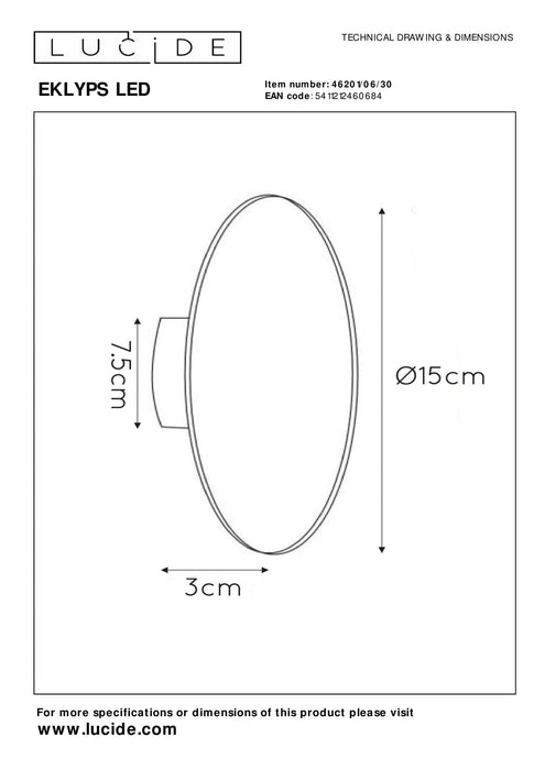 Wandleuchte Eklyps LED | Ø 15 cm | 6 W | Schwarz