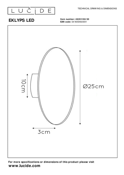 Wandleuchte Eklyps LED | Ø 25 cm | 8 W | Schwarz